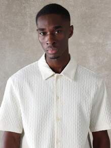 SUMWON Premium Textured Ribbed Summer Co-Ord Set Button Down Shirt Shorts Matching Set Casual Resort Beach Holiday Two-Piece Outfit Slim Fit - Beige - View 5