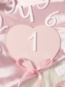 SHEIN 1 Set Heart-Shaped Baby Monthly Milestone Signs Pink Acrylic 3D Monthly Milestone Cards One Month Baby Sign Newborn Photo Props - Pink - View 6