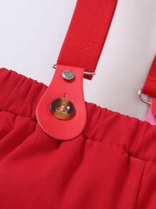 SHEIN 2 件套男婴波尔卡圆点长袖领结衬衫和工装裤，绅士装适合休闲装、派对、万圣节、圣诞节、生日 - 彩色 - 查看 3