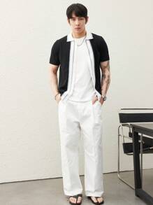 Manfinity Hypemode Men's Casual Color Blocking Short Sleeve Cardigan Relaxed Fit T Shirt For Men