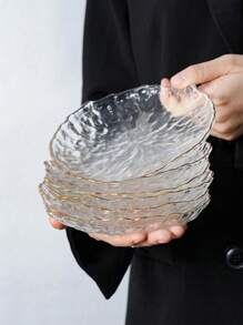 1pc Minimalist Vintage High-Quality Iceberg Texture Glass Fruit Bowl, Snack Plate, Home Decor Living Room Sophisticated Appetizer Salad Dish Christmas Gift - Clear - View 2