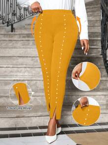 SHEIN Lady Plus Size Casual Pants, Minimalist Style For Daily Wear