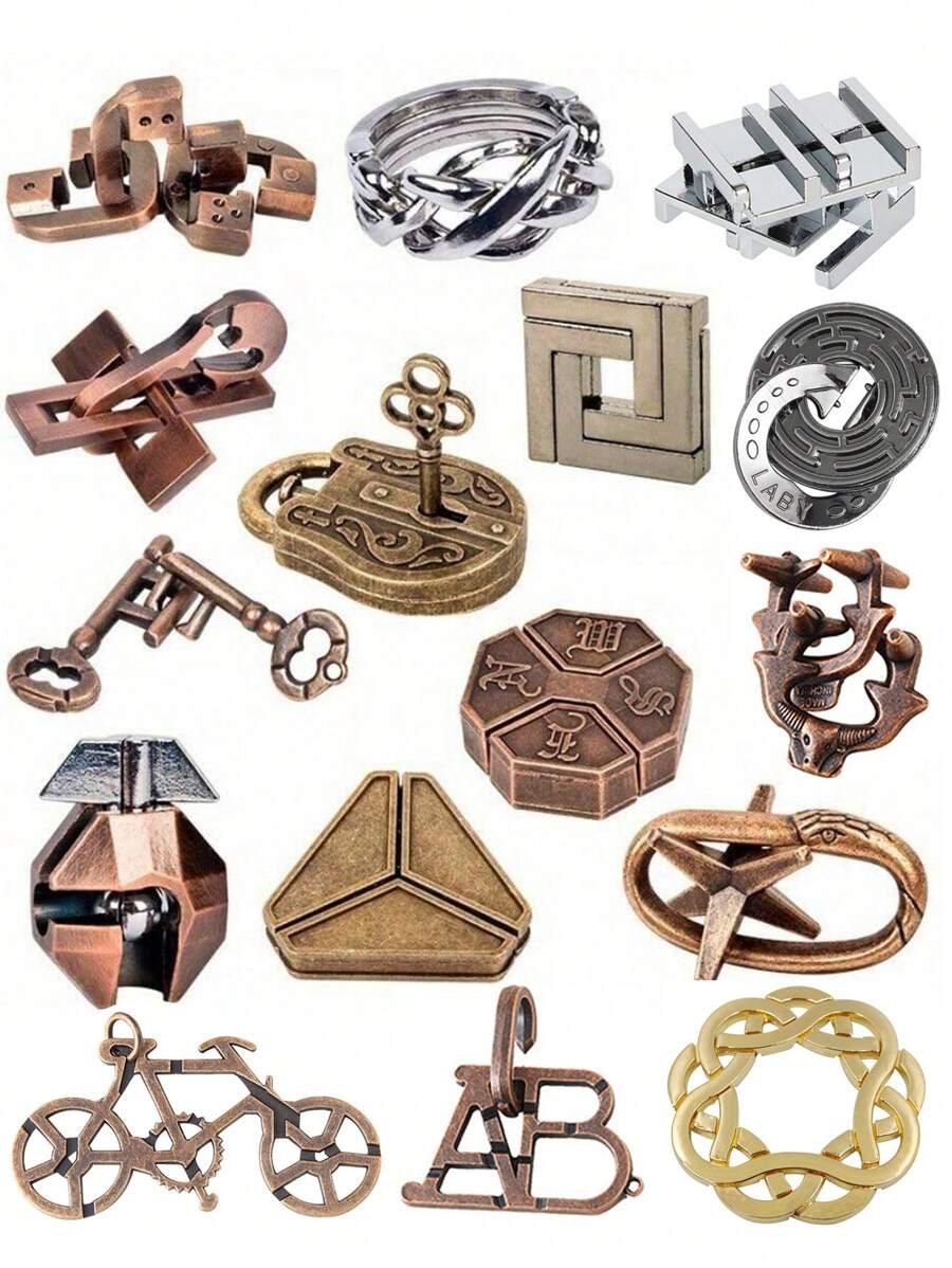 SHEIN 1 套经典 IQ 金属脑筋急转弯魔术拼图游戏玩具适合成人趣味礼物、圣诞节、万圣节!拼图、游戏、游戏、拼图、游戏、游戏、拼图、游戏、成人拼图 - 彩色 - 查看 1