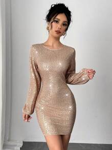 Chiquease Apricot Regular Sleeve Cocktail Party Bodycon Dress - Apricot - View 3