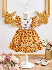 SHEIN Leap Crew 女婴可爱花卉印花夏季度假连衣裙，附赠手提包 - 彩色 - 查看 6