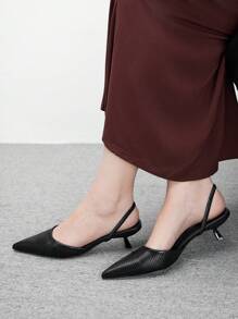 CUCCOO BIZCHIC 女士时尚尖头勃艮第酒红色带扣细高跟鞋，百搭高跟凉鞋，情人节款 - 黑色 - 查看 3