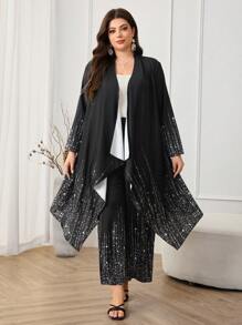 Lacomfia Plus Size Women Shiny Long Sleeve Top And Pants Two Pieces Elegant Set