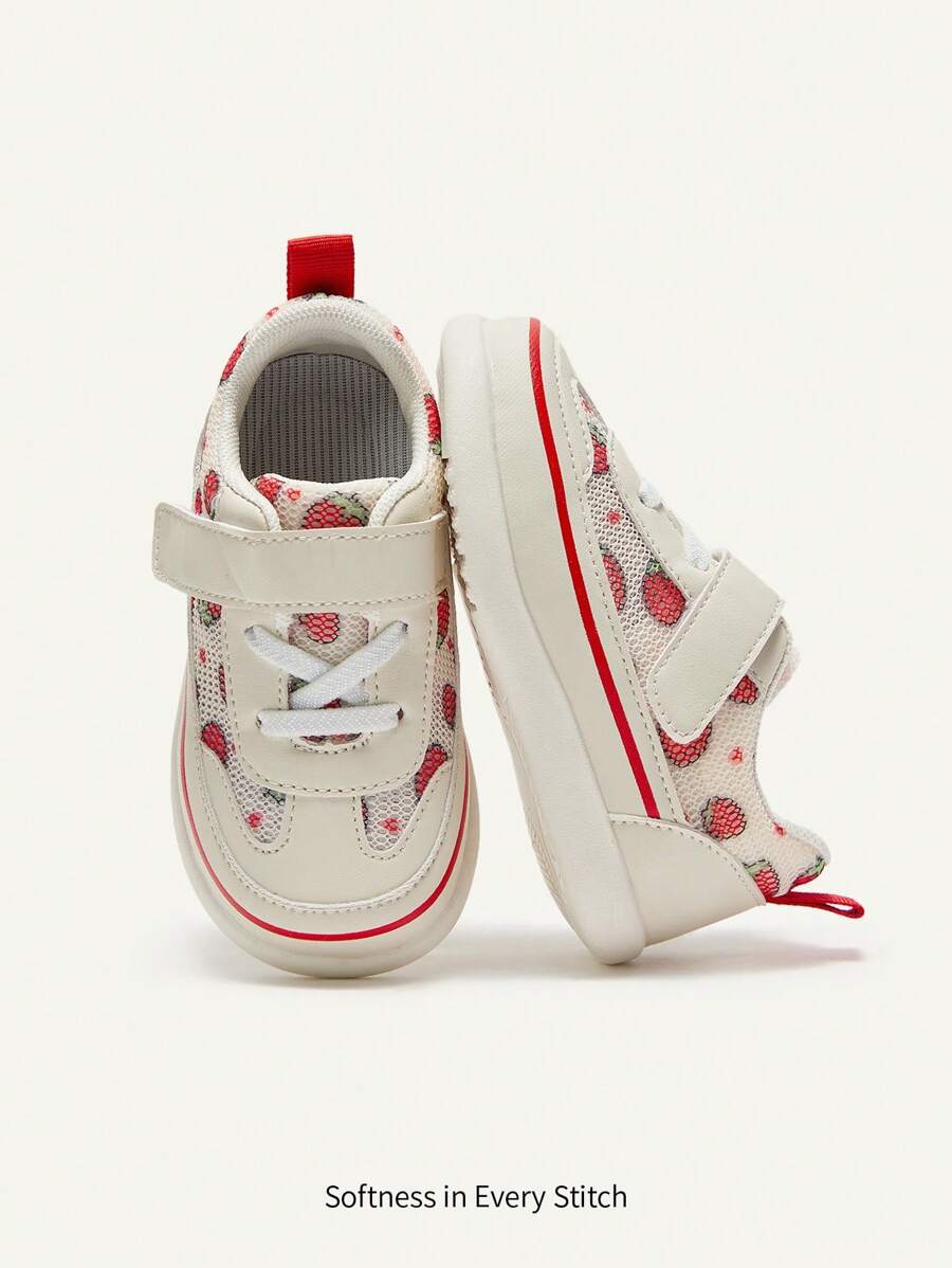 Cozy Pixies 4 Seasons Versatile Casual Mesh Strawberry Pattern Cute Soft Bottom Sport Sneakers For Toddler Girls - Beige - View 1