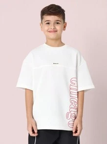 SUMWON 青少年男孩都市街头风芝加哥T恤，运动字母印花设计，休闲运动夏季度假时尚T恤 - 白色 - 查看 4