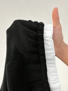 SHEIN EZwear Plus Size High Waist Black & White Contrast Palazzo Pants,Spring Summer Clothes - Black and White - View 6