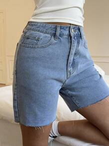 SHEIN EZwear Women's Fitted Casual Denim Shorts With Butterfly Print And Bow Accent, Blue, Summer / Summer / Summer,Spring / Spring For Women,Beach For Woman / Beach,Brunch For Women, Spring Break / Spring Break, Concert Women / Rave Festival / Country Concert / Ibiza / Nashville