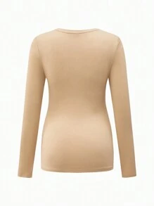 SHEIN 3-Piece Maternity Round Neck Long Sleeve Bodycon T-Shirt Set, Casual - Army Green - View 9