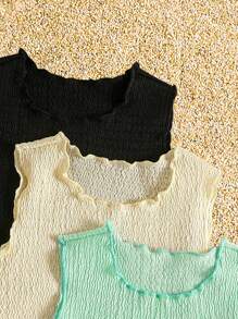 SHEIN 6pcs/Set Baby Girl Infant Toddler 0-3Y Casual Daily Basic Vacation Soft Wave Knitted Fabric Sleeveless Top Tee Shirt & Shorts 6pcs Set, Apricot, Spring Day Blue, Black 3 Color Sets - Multicolor - View 4