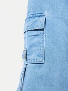 SHEIN Baby Boy Casual Soft Distressed Washed Black Cargo Pocket Loose Straight Leg Denim Jeans ,For Spring/Summer - Light Wash - View 5