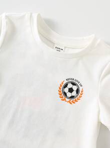 SHEIN 2 Stücke Baby Jungen/Mädchen Outfit mit Fußball- und Katzen-Grafik, Rundhals Kurzarm T-Shirt und schwarze Hose, geeignet für Frühling & Sommer