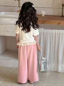 DAZY 2pcs Casual Young Girl Minimalist Short Sleeve T-Shirt And Pants Set For Daily Wear,Girls Summer Outfits