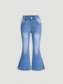 SHEIN 2pcs/Set Young Girls Fashionable Elastic Flared Jeans - Multicolor - View 3