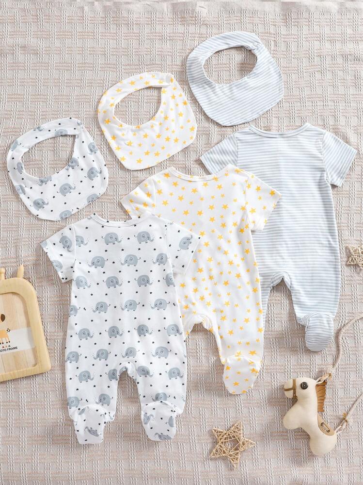 3 قطع / مجموعة روب ولادي مطبوع عليه فيل وكوكب ذو أ...