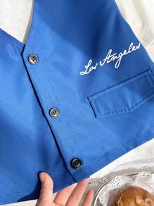 SHEIN Leap Crew 买二送一青少年男童休闲运动学院街头风日韩宽松英文字母背心基础款T恤半身束腰西装短裤高品质三件套 - 藍色 - 查看 7