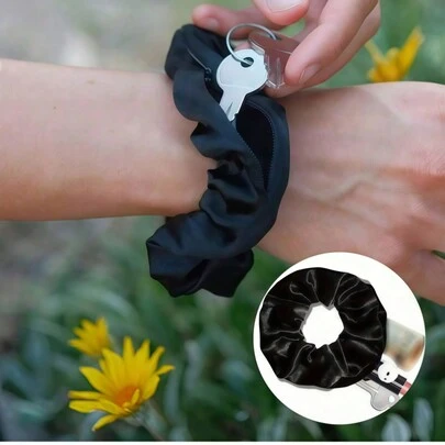 1pc Pocket Scrunchies Hair Ties With Hidden Zipper Stash Scrunchy Ponytail Holder,Velour Zipper Pocket Scrunchies, Elegant Fabric Hair Tie With Hidden Pocket, Zippered Elastic Headband With Secret Compartment For Cash, Keys, Lipstick, Elastic Hair Bands For Women, Minimalist Style Vacation Organizer, Large Capacity Makeup Organizer Makeup Case, For Lipstick, Brush, Skincare, Mobile Phone, Coin, Small Items,Boho Vibes