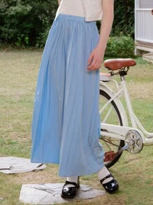 SHEIN Teen Girls Pleated Loose Pants,Blue Elegant Casual Vacation Clothing Suitable For Spring/Summer/Autumn,Office Wedding Season Princess Floral Design - Blue - View 7