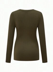 SHEIN 3-Piece Maternity Round Neck Long Sleeve Bodycon T-Shirt Set, Casual - Army Green - View 7