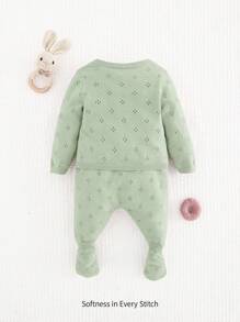 Cozy Pixies Baby Girl Solid Color Wrap Sweater And Leggings Set - Green - View 4