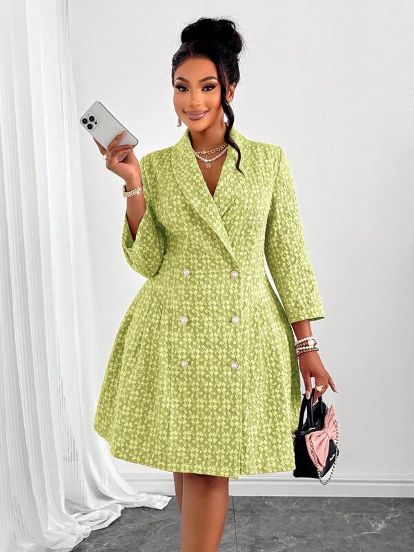 Maweii Plus Size Women's Woolen Lapel Long Sleeve Elegant Double-Breasted Pleated Hem Blazer Dress Is Elegant, Romantic, Love, Cupid, Suitable For Valentine's Day, New Year's Parties, Music Festivals And Other Scenes Graduation,Back To School,Teacher Outfits For Women