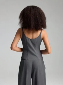 LYSMO Women Solid Color Simple Elegant Casual Versatile Camisole - Dark Grey - View 2