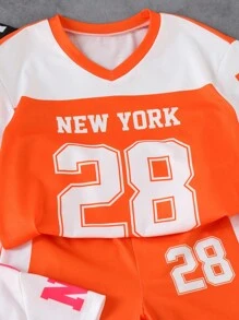 SHEIN 2pcs/Set Girl Letter Print Short Sleeve T-Shirt And Shorts