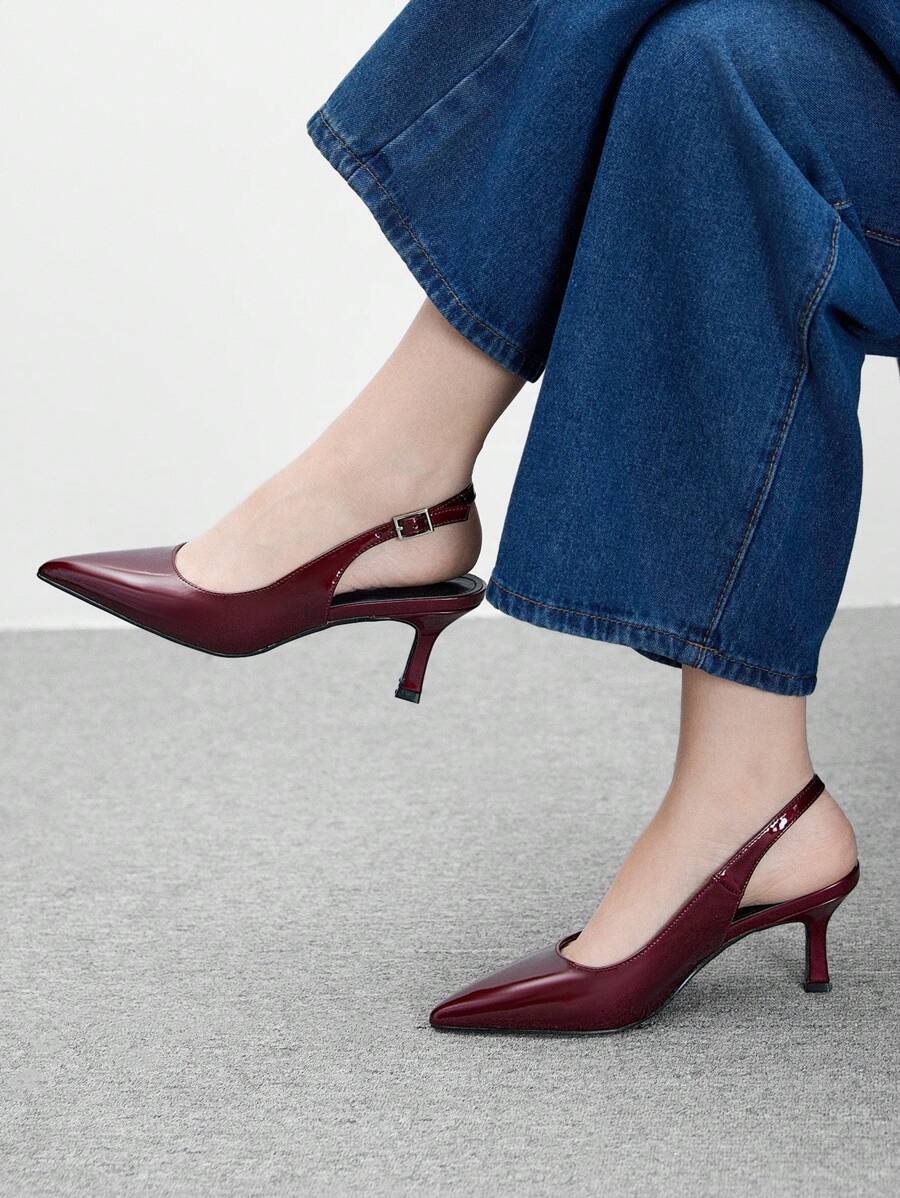 CUCCOO BIZCHIC 栗色亮面皮革尖头高跟鞋，女士正装鞋，适合通勤、约会、聚会、度假