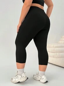 Solflare 黑色加大码女士健身服、七分紧身裤、春夏装 - 黑色 - 查看 2