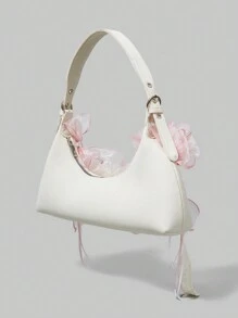 ROMWE Kawaii Pink Lace Bowknot 3D Flower Cute Shoulder Bag - Beige - View 4