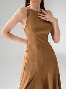 Heiryn Đầm nữ dáng dài thoải mái phong cách ô dù đi làm - Màu Khaki - Xem 4