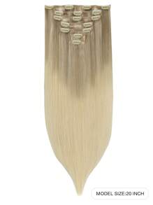 7 PIEZAS Extensiones de cabello con clip recto 100% cabello humano real de 14-24 pulgadas 115G Doble trama Extensiones de cabello con clip invisibles Cabello humano Remy natural para uso diario de mujeres y niñas - T17/22/60 - Ver 2