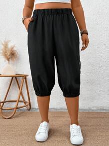 Breezaya Quần lửng 3/4 dáng ôm thoải mái dành cho nữ cỡ lớn, chất liệu dệt kim, có túi, màu đen. - màu đen - Xem 4