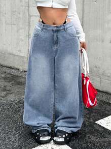 SHEIN ICON Quần Jeans Nữ Cỡ Lớn Quần Ống Rộng Rộng Thường Ngày Quần Jeans Lông Cừu Xanh Quần Jeans Lông Cừu Mùa Đông Quần Jeans Mùa Đông Quần Jeans Denim Giữ Nhiệt Teddy Quần Jeans Denim Giữ Nhiệt Teddy Lông Cừu Ấm Áp Quần Jeans Nữ Xếp Chồng Quần Jeans Rộng Cạp Thấp - Rửa nhẹ - Xem 4