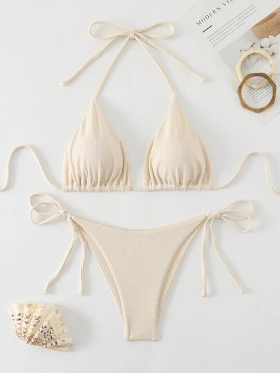 Swim Basics Conjunto de traje de baño con taza triangular y braga tipo tanga, minimalista y de moda para uso diario casual en verano y vacaciones en la playa