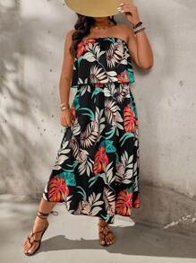 Breezaya Plus Size Ruffled Halter Dress With Large Floral Print, Vacation Style - Multicolor - View 3