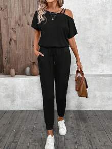 SHEIN LUNE 1 pieza Mono casual de mujer con hombros descubiertos, moda minimalista para uso diario