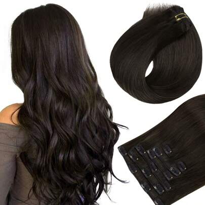 7 pezzi di extension per capelli veri umani 100% lisci, da 14 a 24 pollici, 115g, doppia trama, molletta invisibili, extension per capelli Remy natura