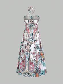 Sweetra Bohemian Style Beach Dress, Spaghetti Strap High-End Long Sundress For Summer Vacation Maxi Women Outfit - Multicolor - View 2