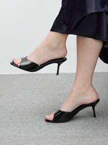 CUCCOO BIZCHIC 女士时尚漆皮经典一脚蹬穆勒鞋，舒适中跟凉鞋，适合工作、约会、聚会 - 黑色 - 查看 4