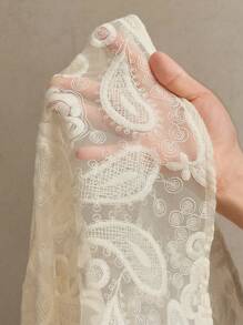 Anewsta Plus Size Women's Elegant Floral Embroidered Lantern Sleeve Mesh Dress, Suitable For Spring/Summer, Valentine's Day, Birthday, Wedding Guest Outfits, Boho Style - Apricot - View 7