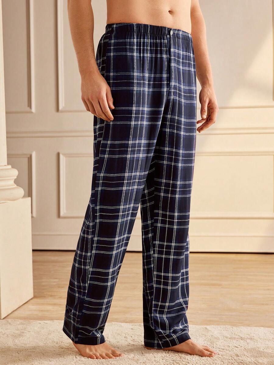 Manfinity Men's Plaid Elastic Waist Lounge Pants - Black - View 1