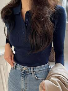 DAZY 女式 Polo 领半开襟毛衣、短袖上衣，夏季秋季
