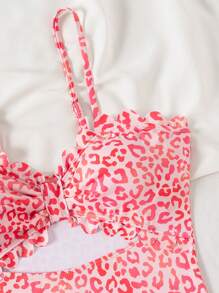 SHEIN Women Leopard Floral Hollow-Out Sexy Swimsuit One-Pieces, For Summer Beach Vacation - Multicolor - View 4