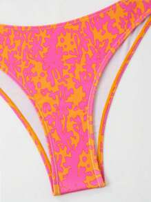 SHEIN Swim 2025 年情人节夏季新款女士系带比基尼泳装套装，印花罩衫和裤子，4 件套 - 彩色 - 查看 6
