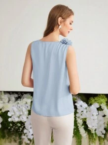 MOTF PREMIUM 立体花朵无袖上衣 - 藍色 - 查看 7