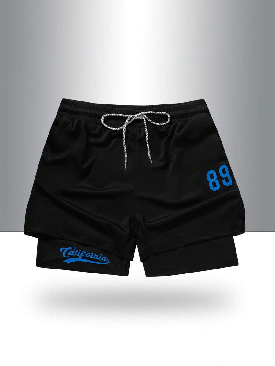 Gym Rark Men's Letter & Number Print Drawstring Waist Athletic Shorts - Black - View 1